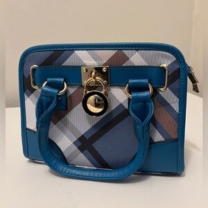 Teal Sea Blue Handbag with Gold Locket Accent